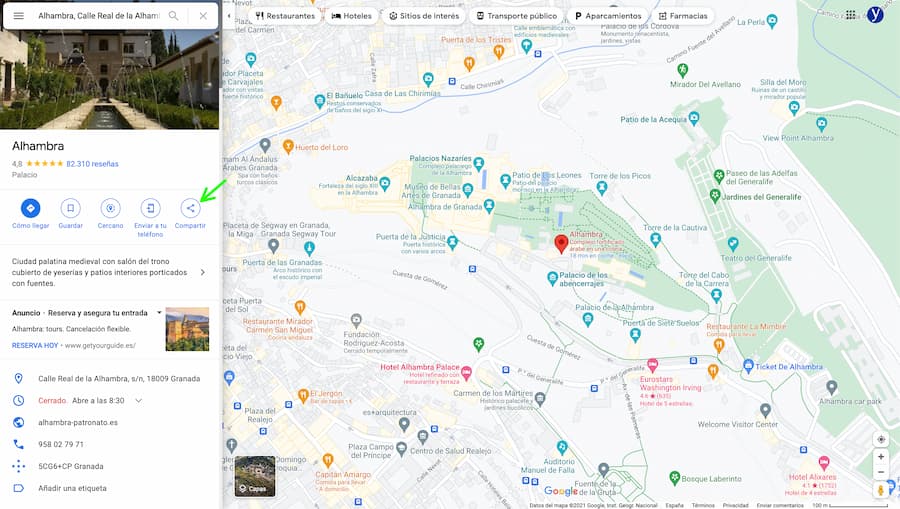 Insertar un mapa de google, botón compartir