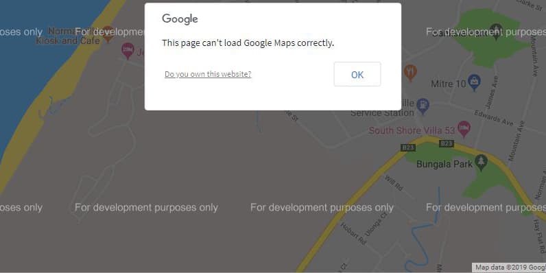 Imagen de error de google maps: "For developers-purpose-only"