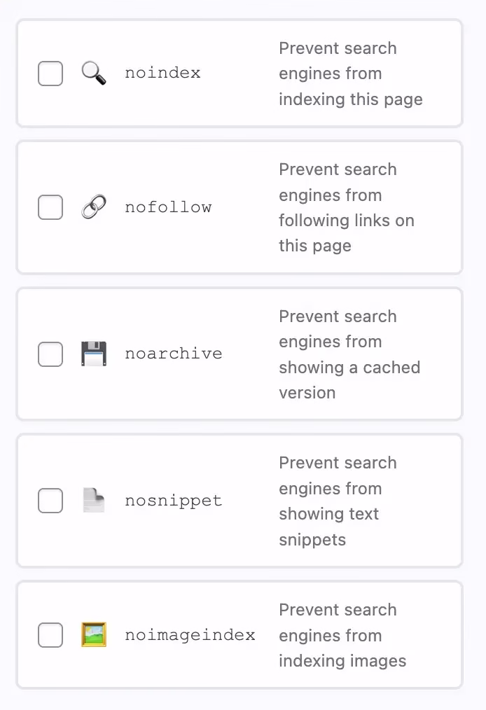 Opciones comunes a todos los apartados en el plugin noindex SEO, de Javier Casares