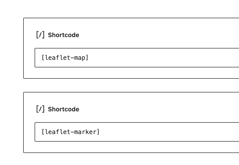 Shortcodes de Leaflet Map que componen una base cartográfica con un marcador de ubicación.